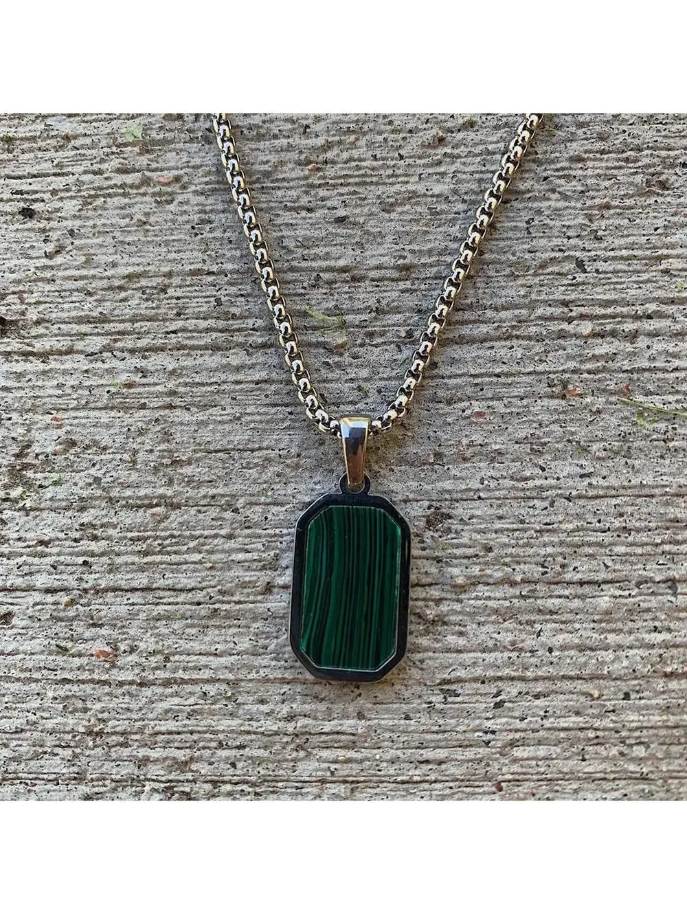 Silver with Green pendant stainless steel necklace
